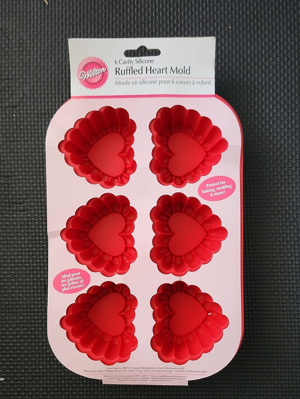 Wilton Red Silicone Ruffled Heart Mold - 6-Cavity Baking Tray